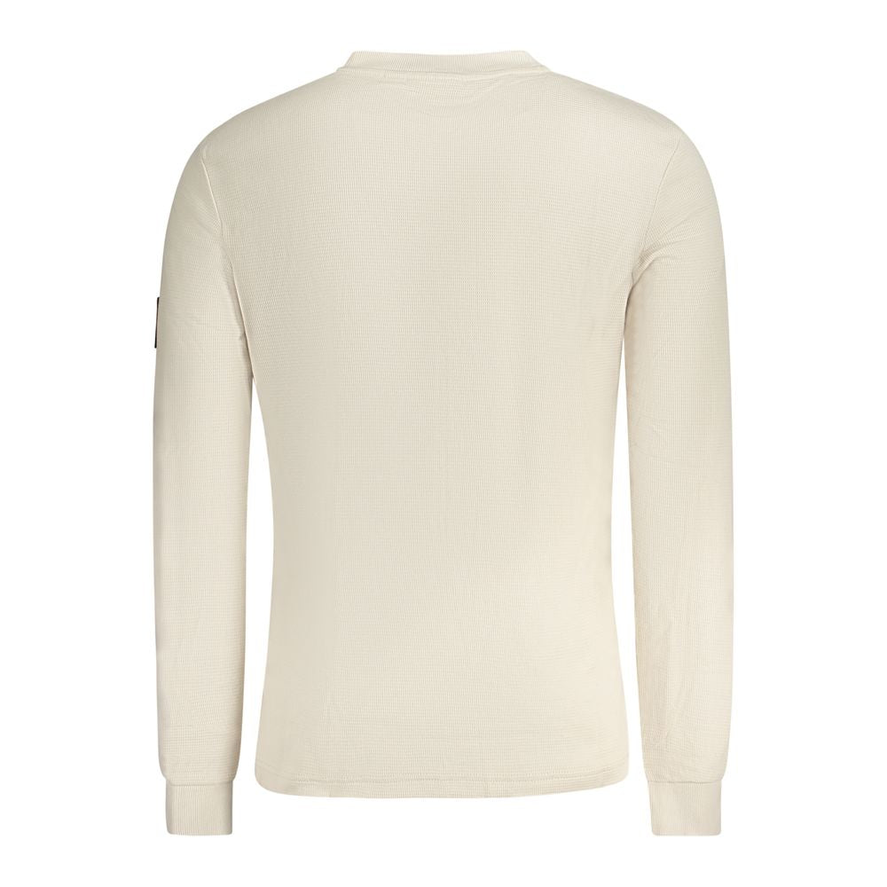 Calvin Klein Beige Cotton Men Sweater featuring a stylish long-sleeved design