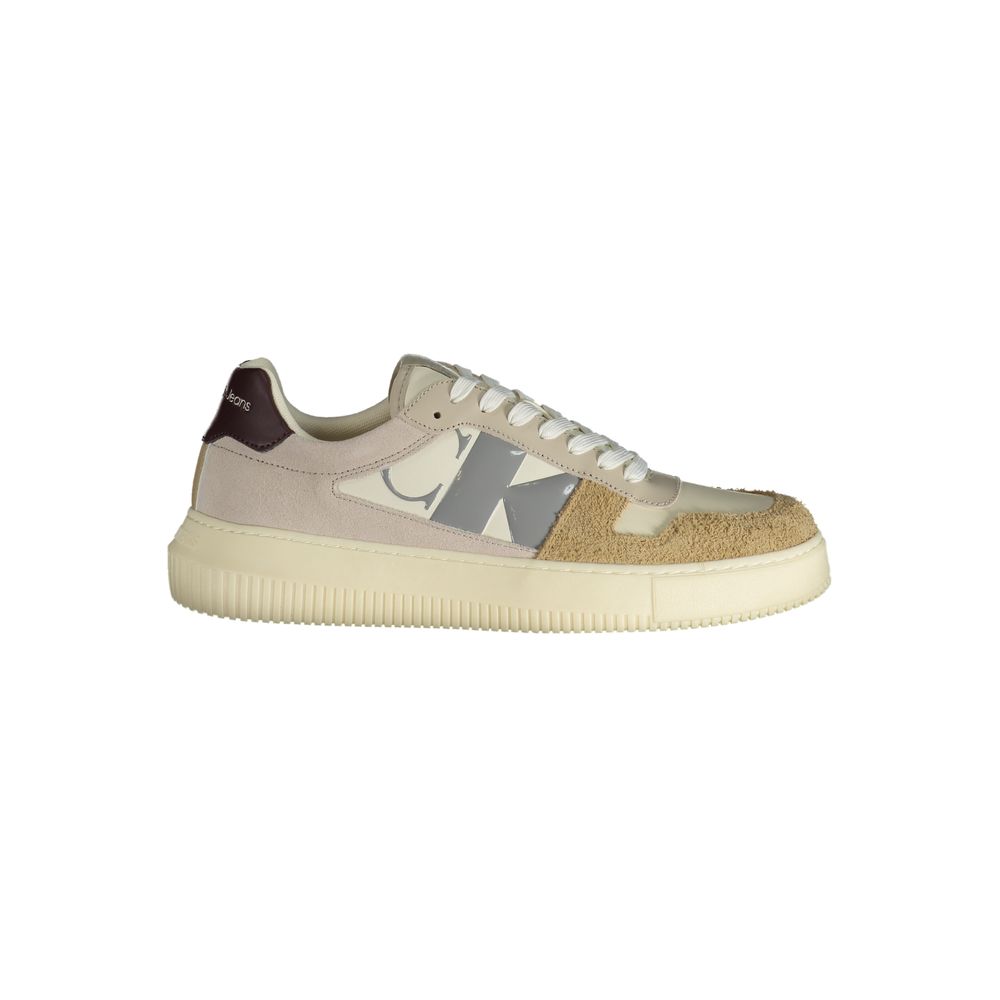 Beige and gray Calvin Klein sneaker featuring stylish beige polyester design