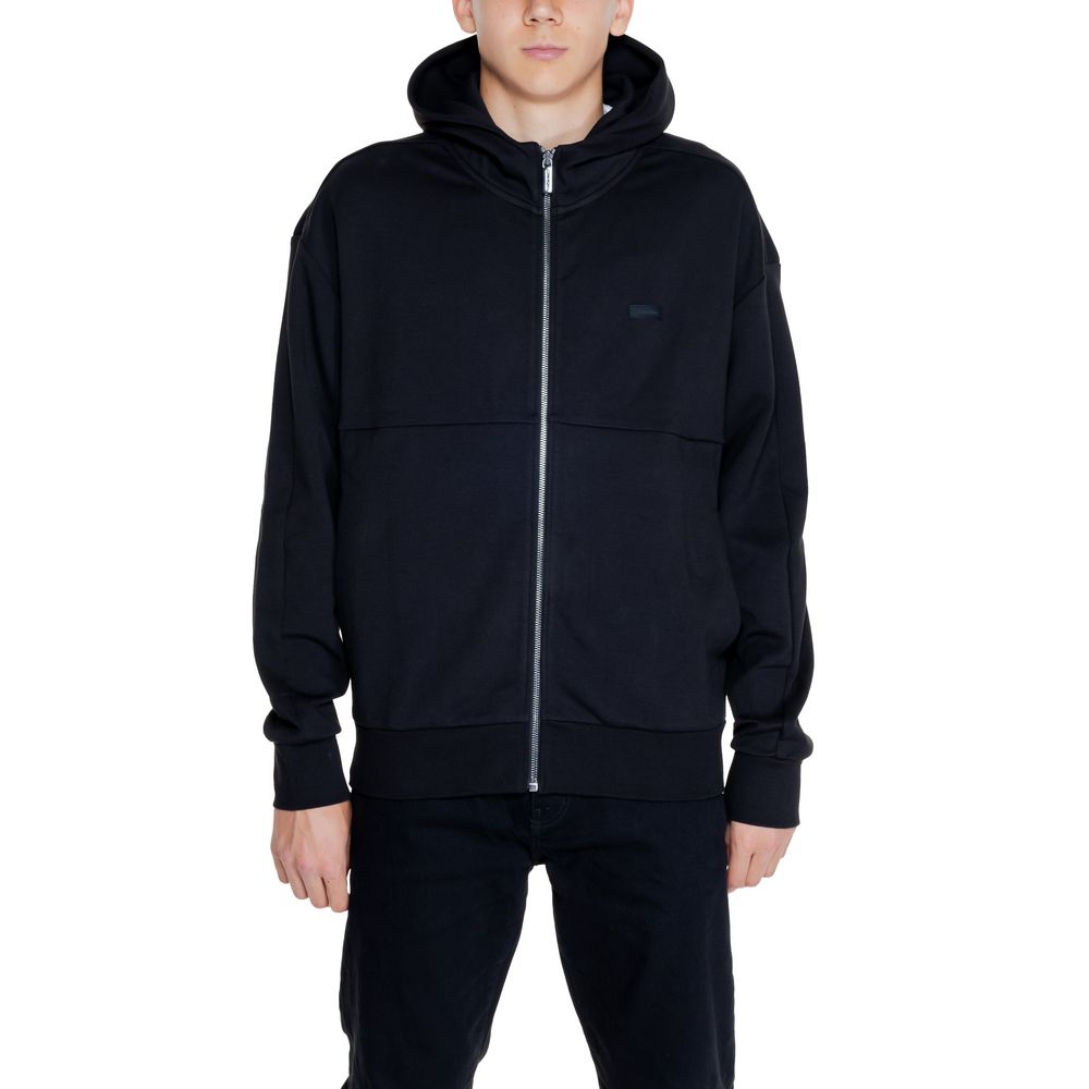 Calvin Klein Black Cotton Sweater featuring a stylish zip-up design in black