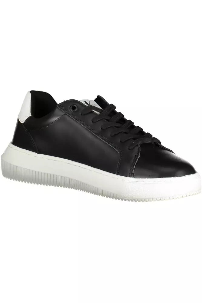 Calvin Klein Black and White Leather Sneaker for Men, stylish and versatile footwear