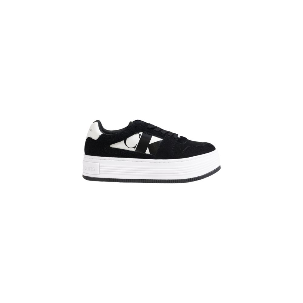 Calvin Klein Black Leather Sneaker in black and white platform style