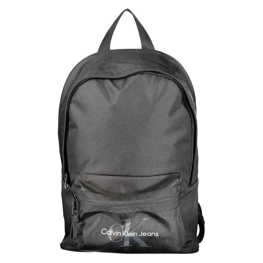 Calvin Klein black polyester backpack showcasing sleek design and versatile style