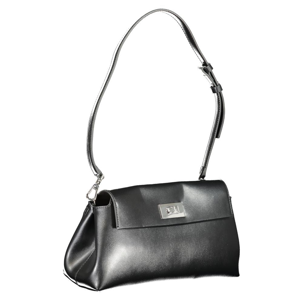 Stylish Calvin Klein Black Polyester Handbag with black leather shoulder strap