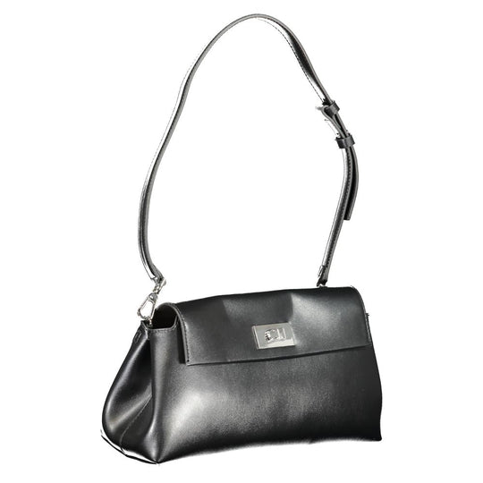 Stylish Calvin Klein Black Polyester Handbag with black leather shoulder strap