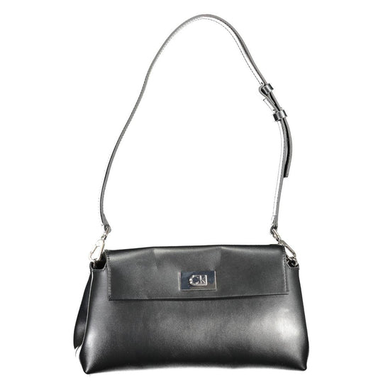 Calvin Klein Black Polyester Handbag featuring a sleek black leather shoulder bag design