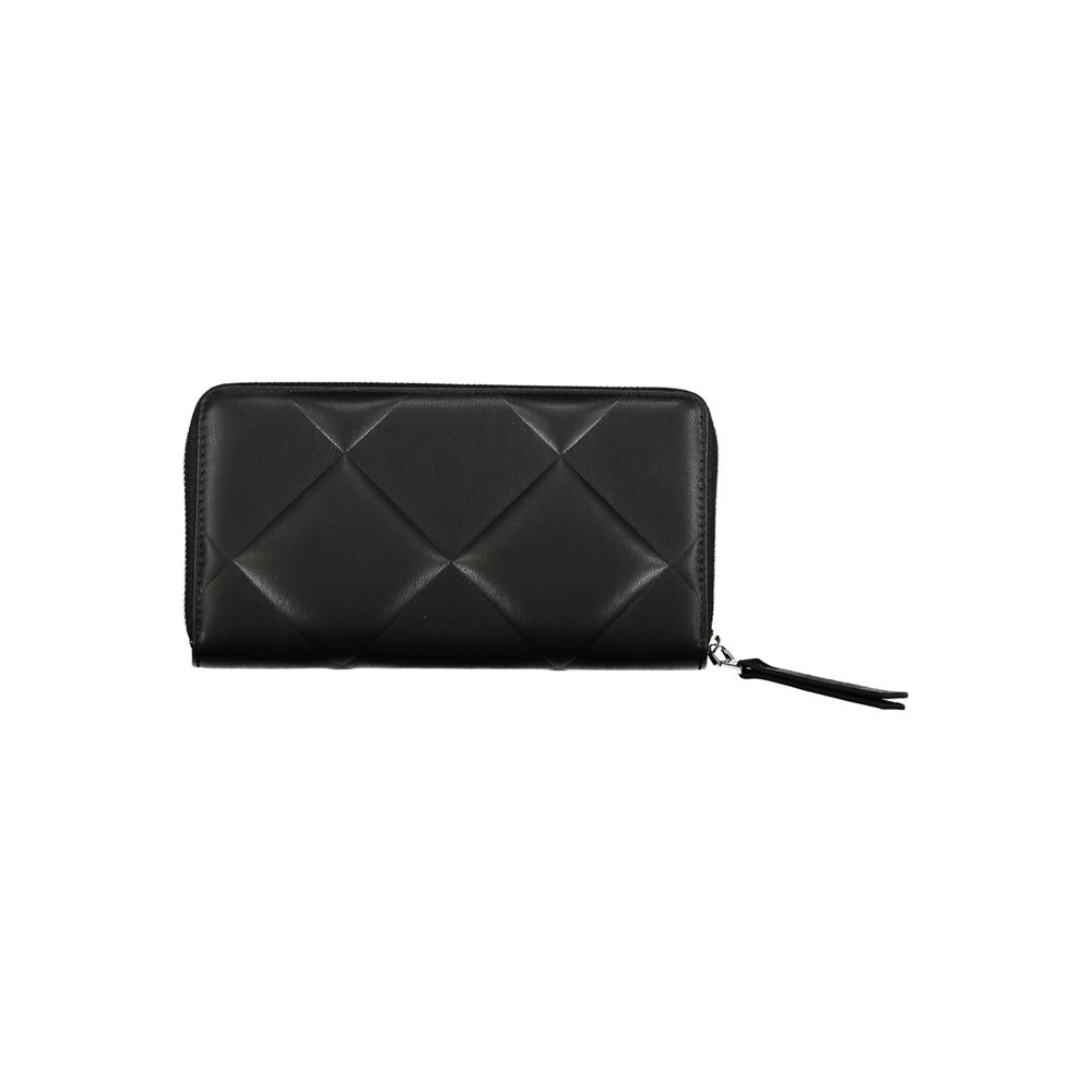 Black quilted Calvin Klein Black Polyester Wallet with zipper pull detail