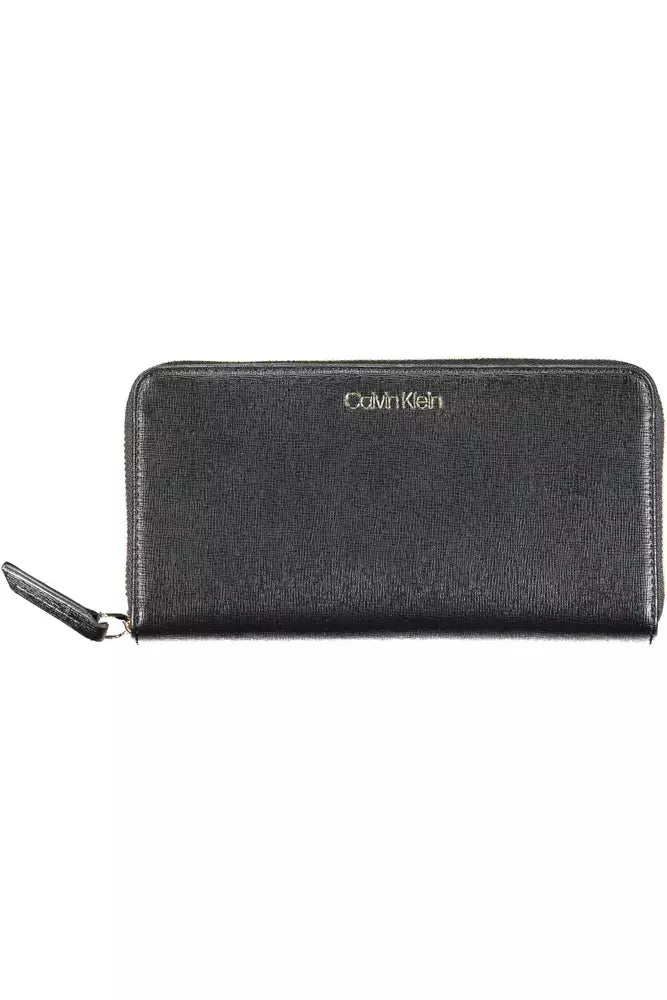 Sleek black Calvin Klein black polyethylene women’s zippered wallet for stylish organization