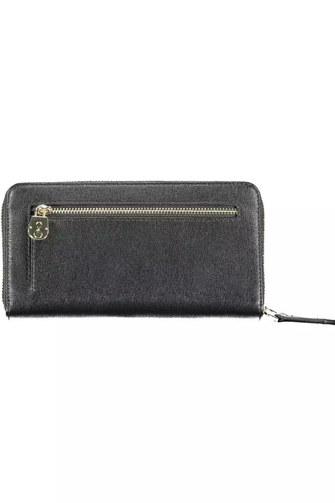 Sleek black Calvin Klein Black Polyethylene women wallet with a zippered closure