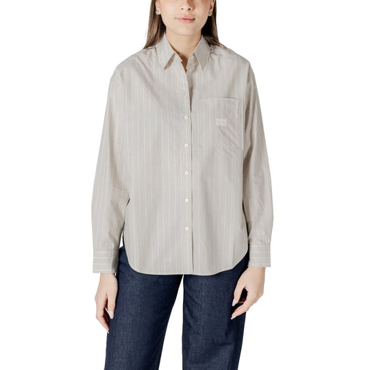 Woman’s long-sleeved button-down shirt in Calvin Klein Jeans Beige Cotton Sweater