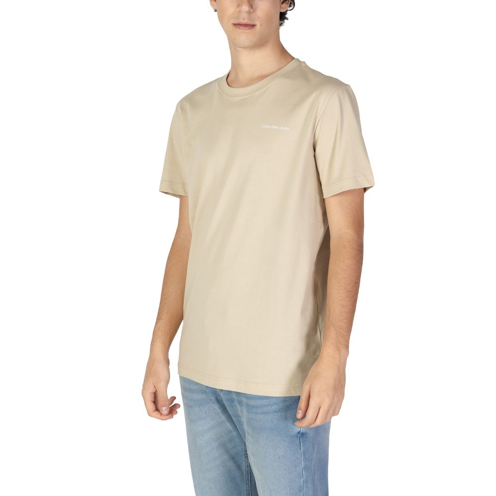 Calvin Klein Jeans Beige Cotton T-Shirt displayed in a stylish beige crew neck design