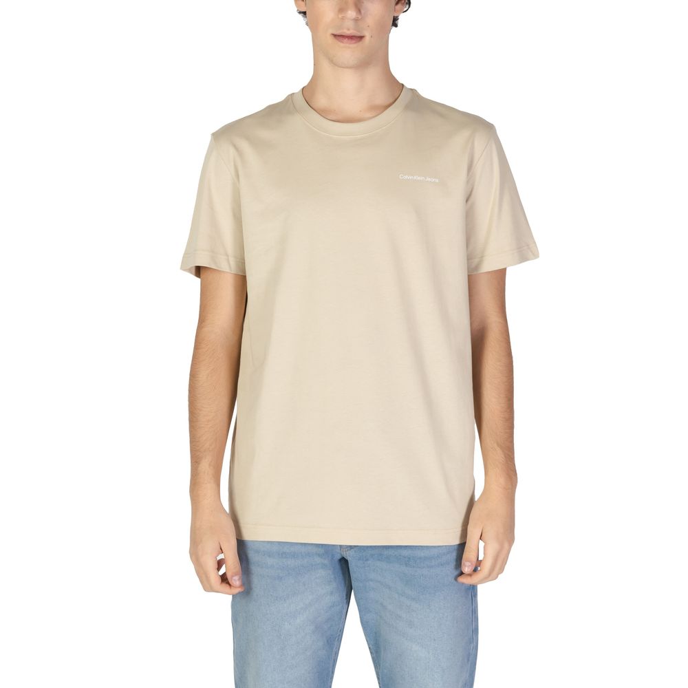 Calvin Klein Jeans Beige Cotton T-Shirt featuring a stylish crew neck design