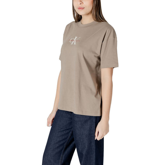 Woman’s Calvin Klein Jeans beige cotton t-shirt for casual stylish wear