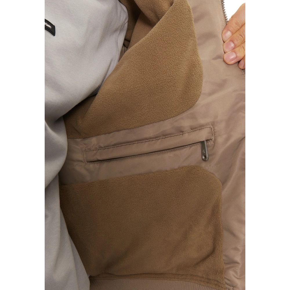 Beige jacket interior with zippered pocket from Calvin Klein Jeans Polyamide Riciclata Jacket