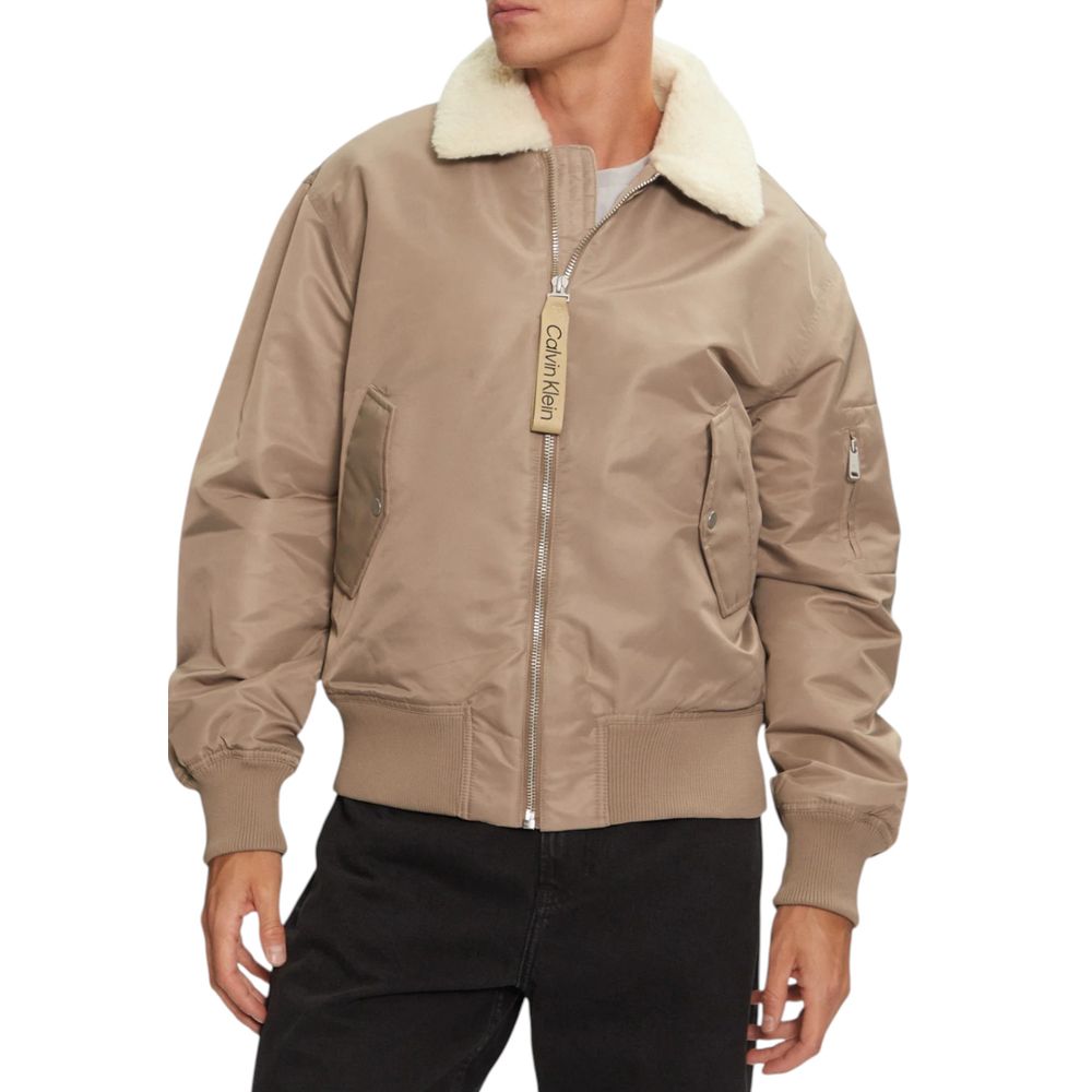 Tan bomber jacket with faux fur collar from Calvin Klein Jeans Beige Polyamide Riciclata Jacket