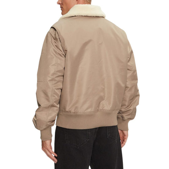 Tan Calvin Klein Jeans Beige Polyamide Riciclata Jacket with cream-colored collar