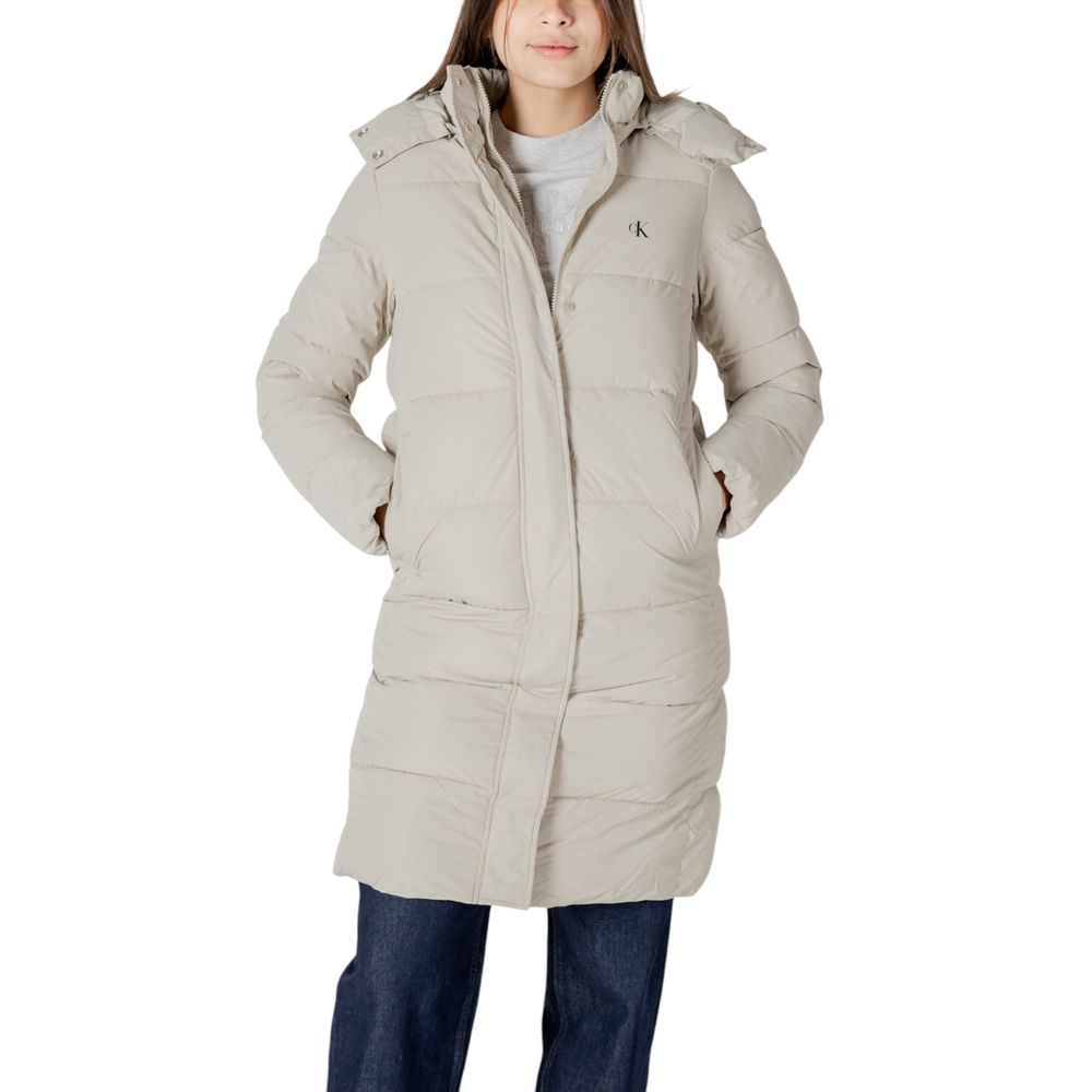 Calvin Klein Jeans Beige Puffer Coat in stylish beige polyester for a cozy look