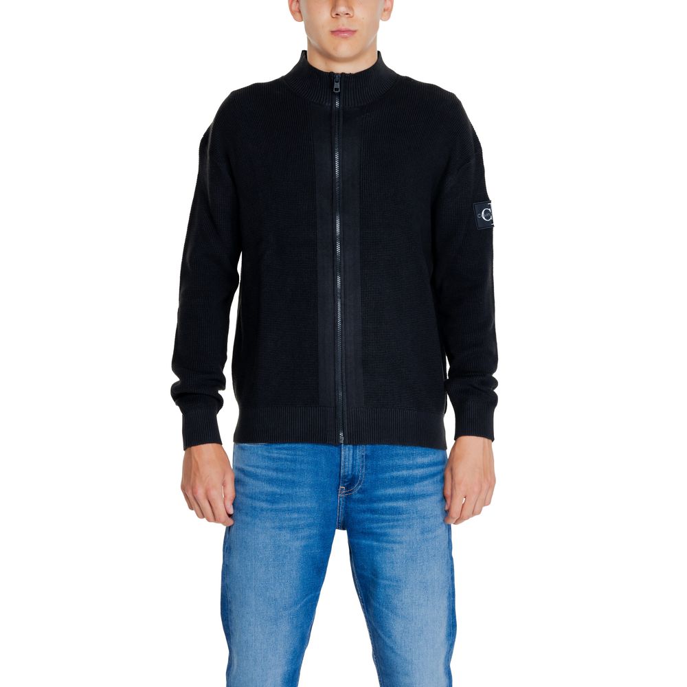 Calvin Klein Jeans black cotton rigenerato cardigan with zip-up design for modern style