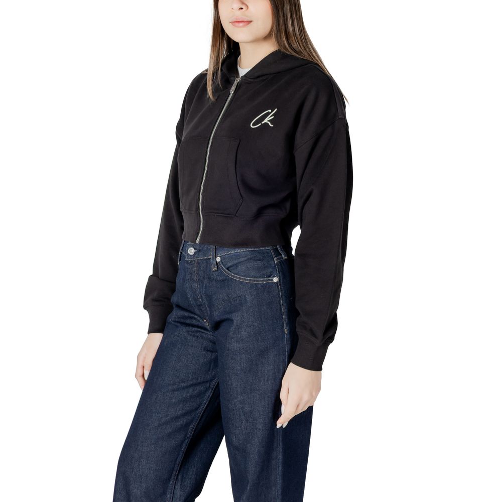 Black zip-up hoodie with logo from Calvin Klein Jeans Black Cotton Sweater collection