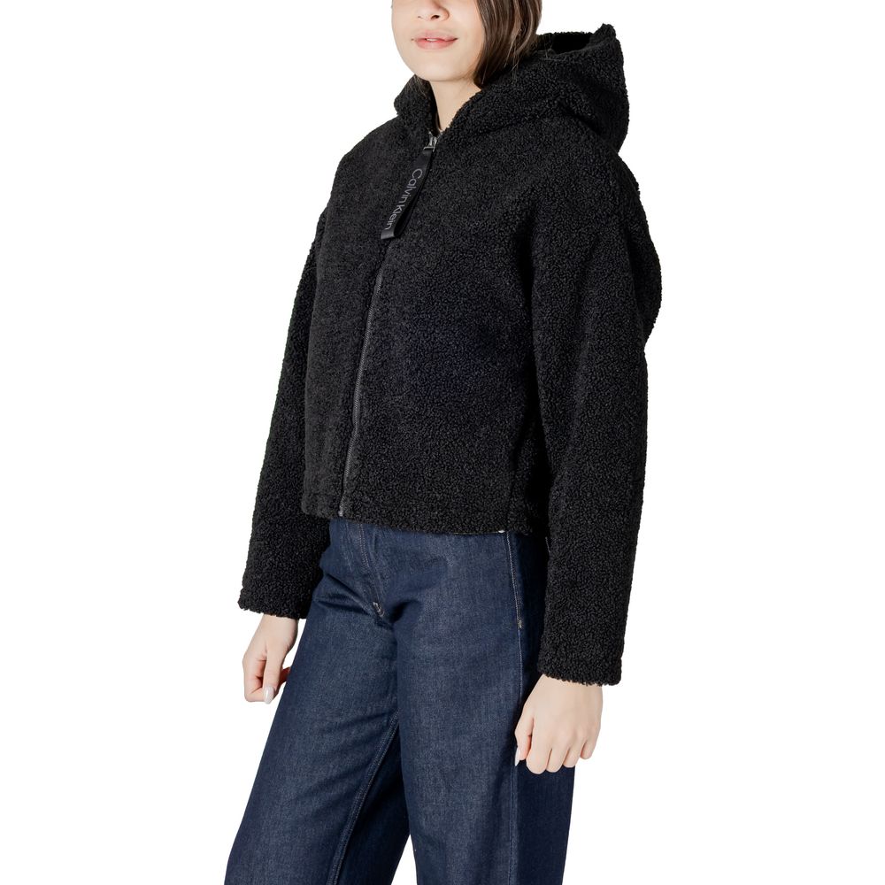 Black hooded fleece jacket from Calvin Klein Jeans, perfect addition to black polyester jackets