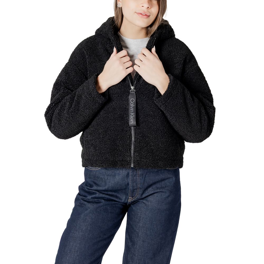 Black Sherpa hooded jacket from Calvin Klein Jeans in stylish black polyester design