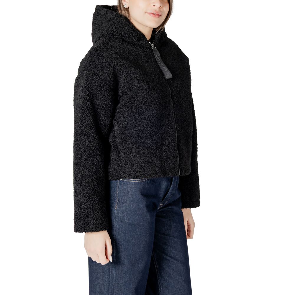 Black hooded fleece jacket from Calvin Klein Jeans, stylish black polyester jackets