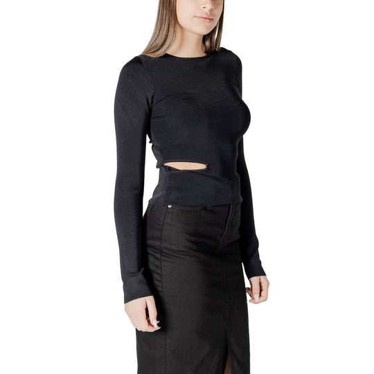 Black long-sleeved top with side cutout from Calvin Klein Jeans Black Rayon Tops