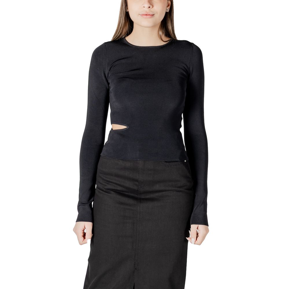 Black long-sleeved top with side cutout from Calvin Klein Jeans Black Rayon Tops