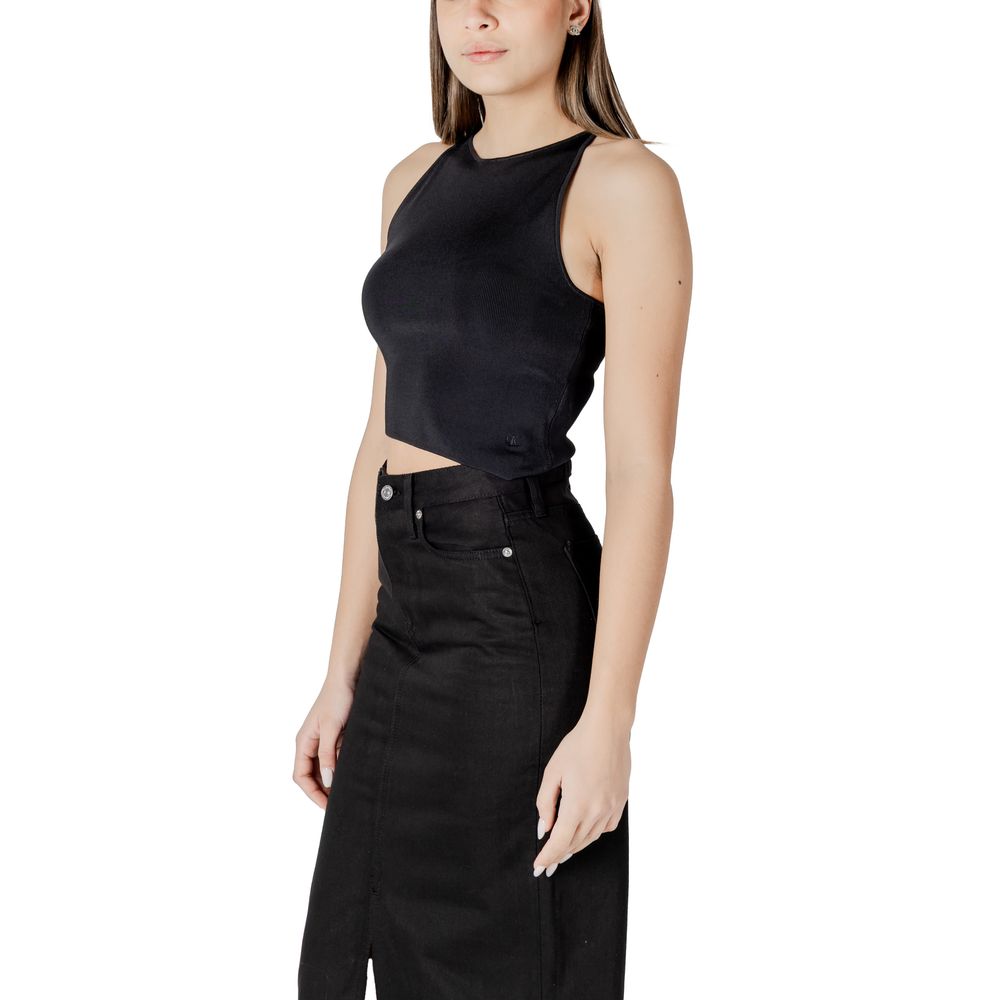 Calvin Klein Jeans Black Rayon Tops & T-Shirt featuring a black sleeveless crop top set