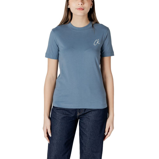 Woman’s blue Calvin Klein t-shirt from Calvin Klein Jeans cotton rigenerato tops collection