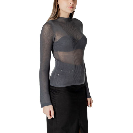 Sheer gray long-sleeved top from Calvin Klein Jeans Gray Acrylic Tops & T-Shirt collection