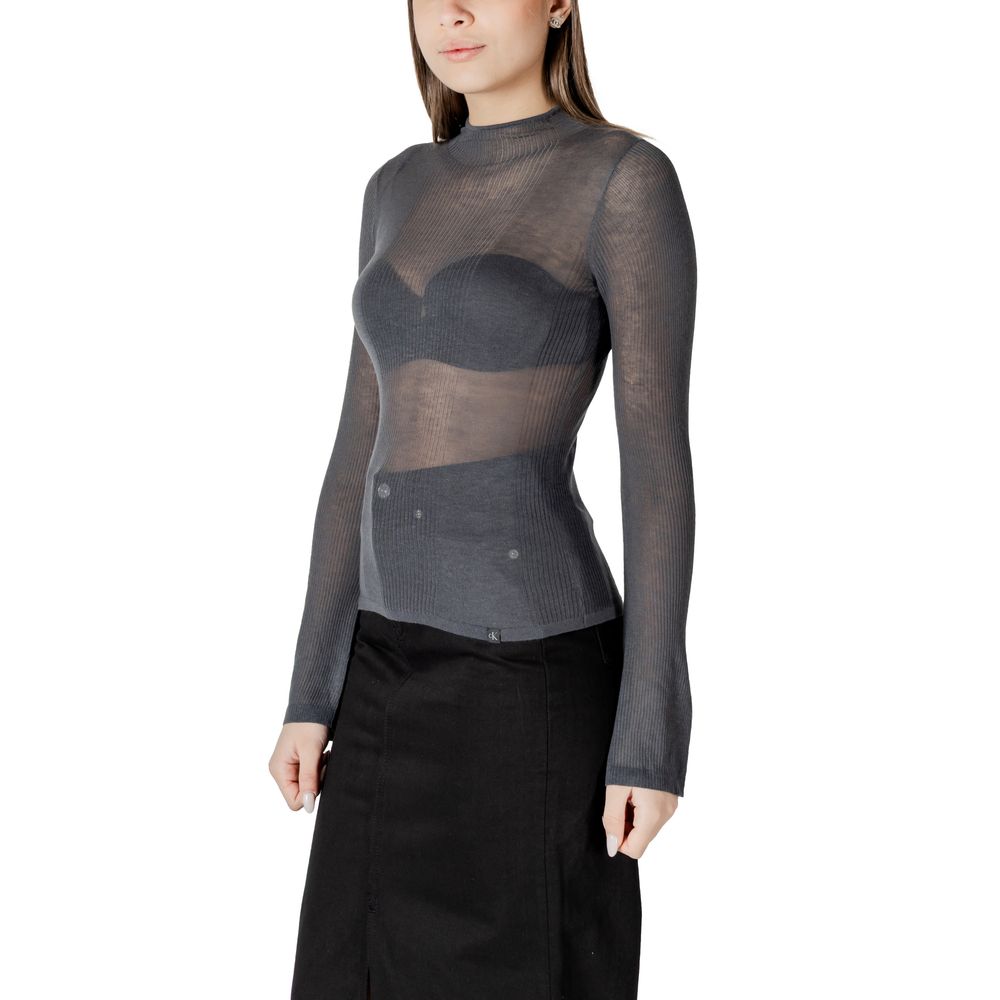 Sheer gray long-sleeved top from Calvin Klein Jeans gray acrylic tops collection