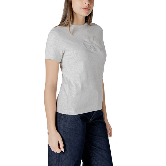 Calvin Klein Jeans gray cotton top for women, stylish and comfortable t-shirt