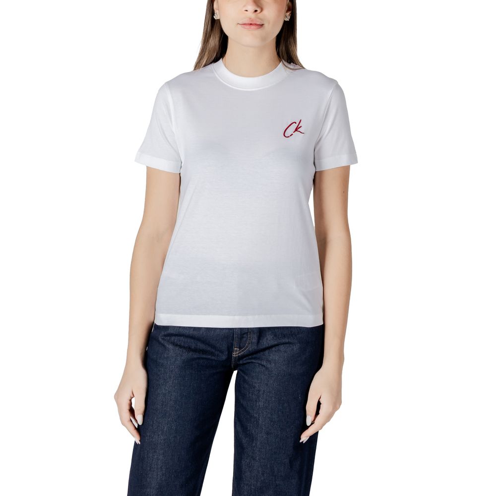 Calvin Klein Jeans White Cotton Rigenerato T-Shirt featuring a red logo design