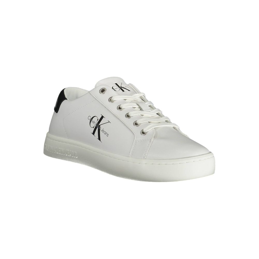 Calvin Klein Sleek White Lace-Up Sneakers with Logo Detail for stylish comfort