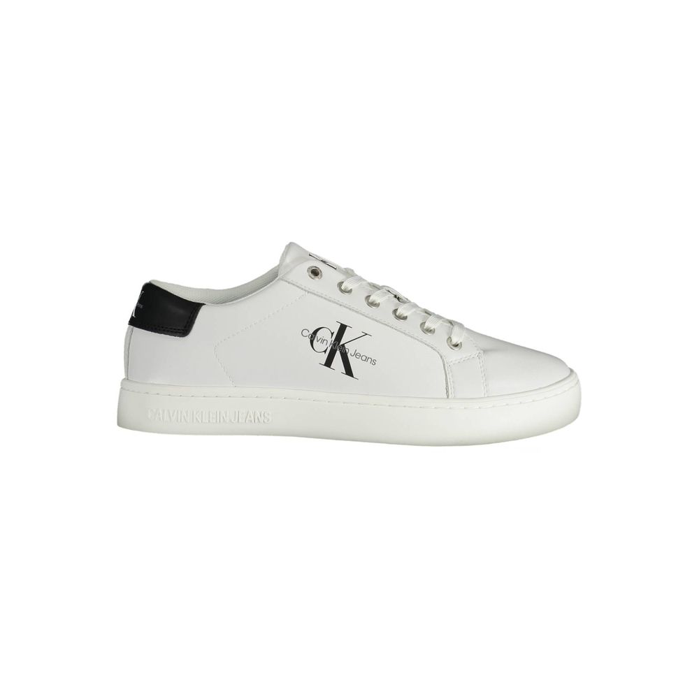 Calvin Klein Sleek White Lace-Up Sneakers featuring logo detail on stylish design