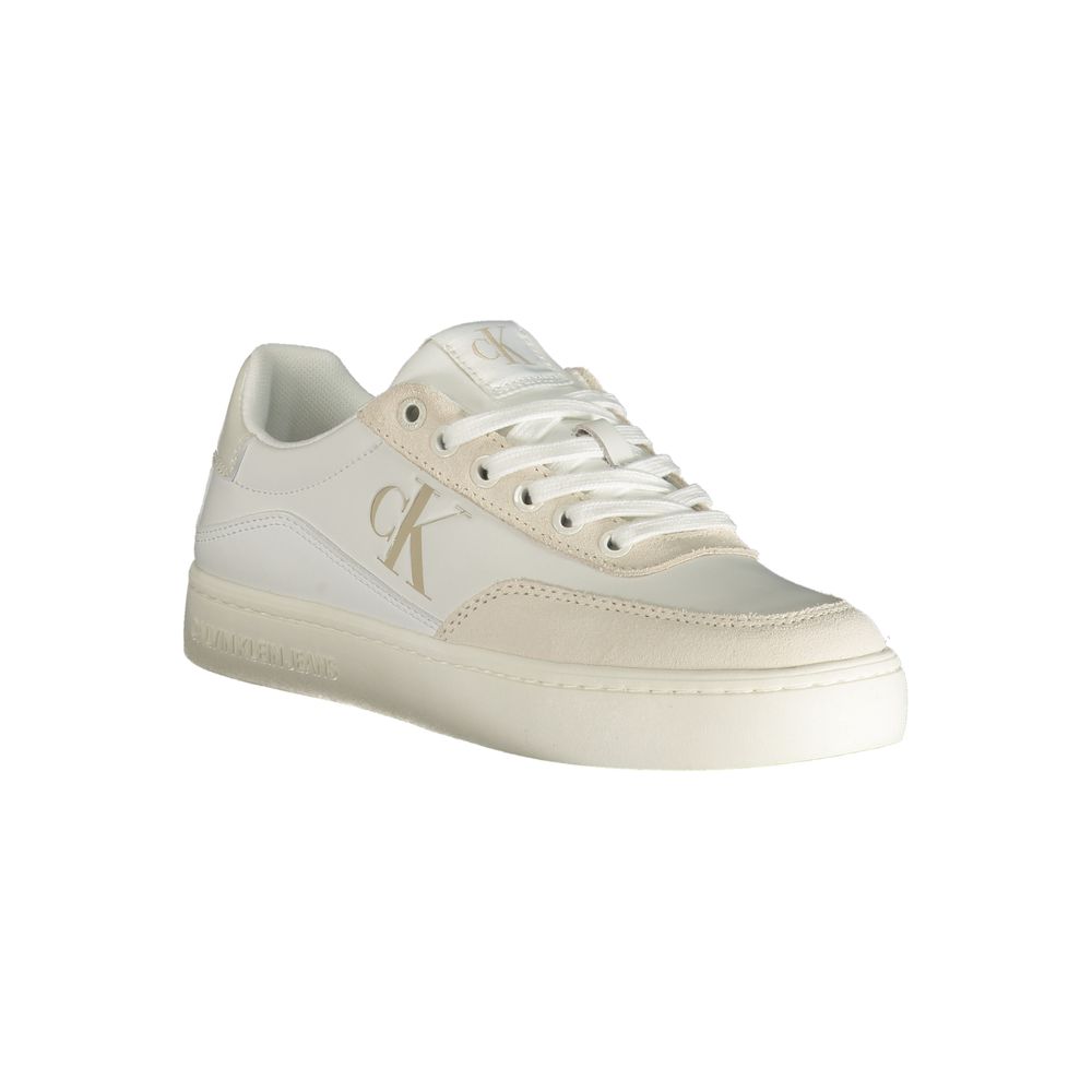 Calvin Klein White Polyester Sneaker showcased in a stylish white design