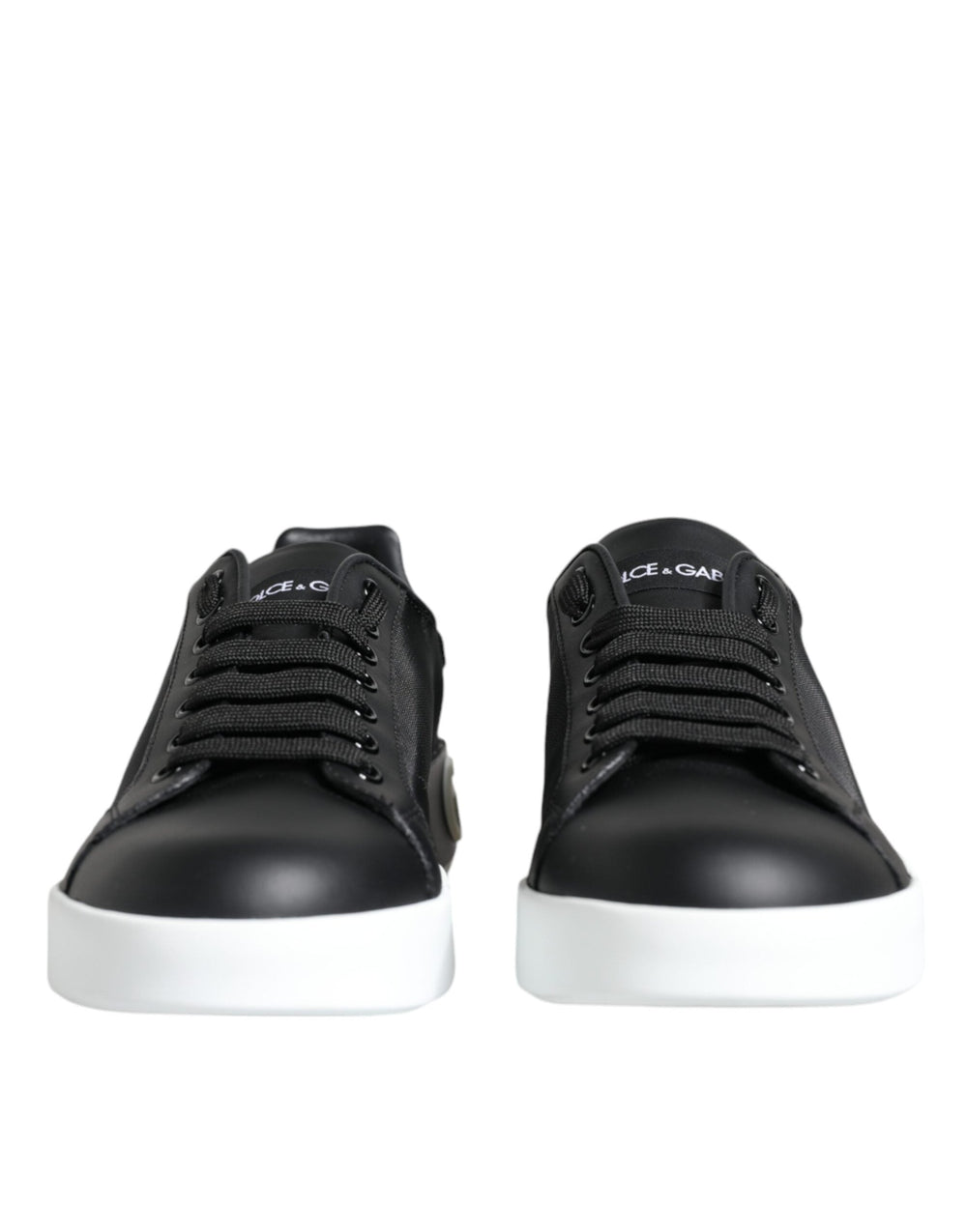 Black calf leather Portofino sneakers with white soles by Dolce & Gabbana