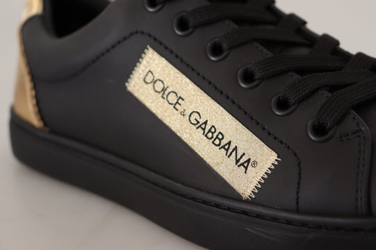 Dolce & Gabbana Chic Black and Gold Low-top Leather Sneakers - EU36/US5.5