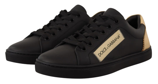 Dolce & Gabbana Chic Black and Gold Low-top Leather Sneakers - EU36/US5.5