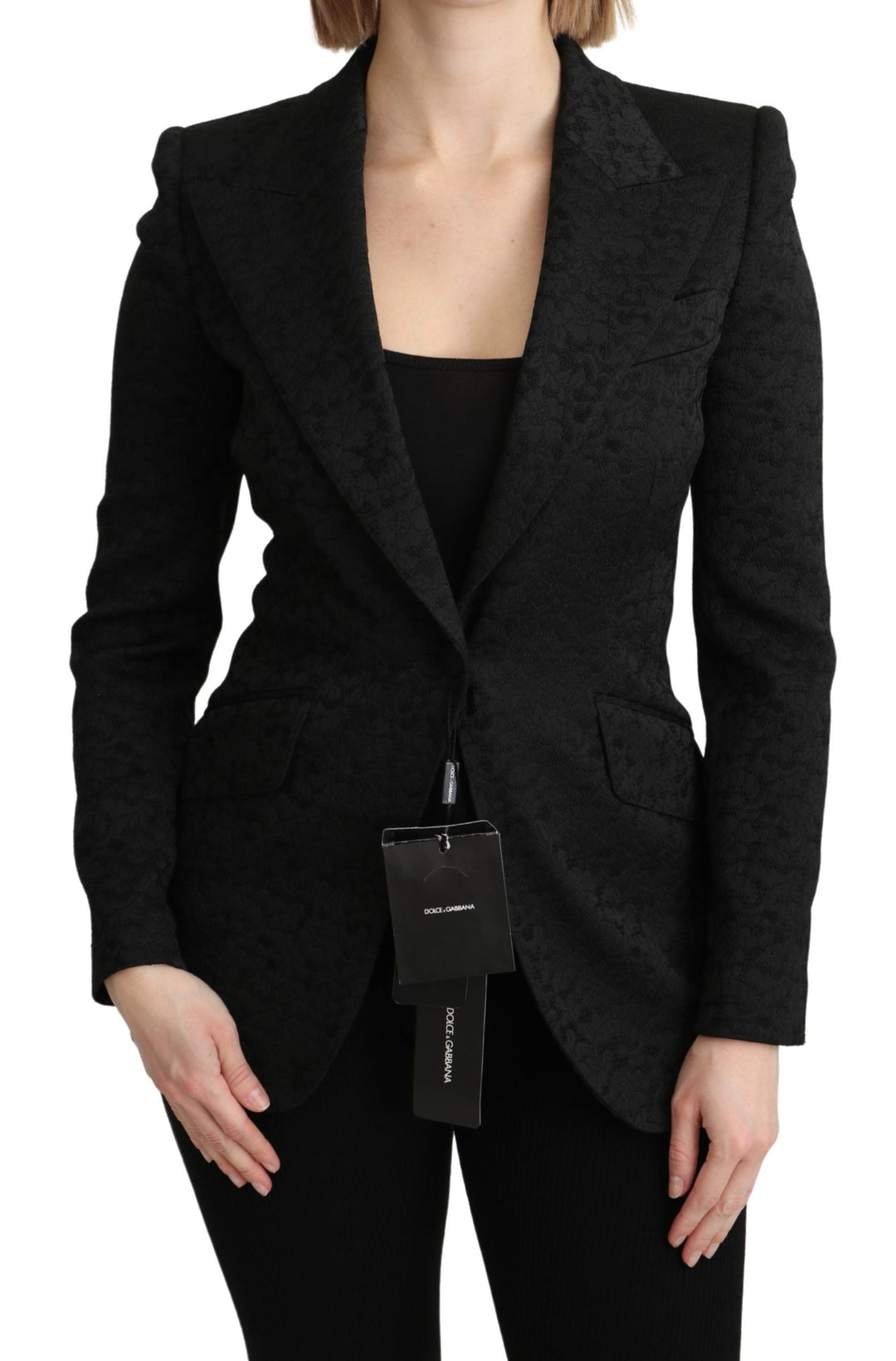 Dolce & Gabbana Elegant Black Brocade Single Breasted Blazer - IT36 | XS