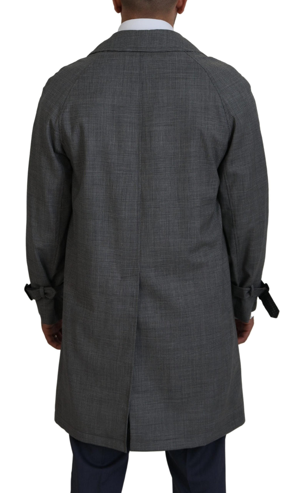 Elegant Gray Plaid Trench Coat by Dolce & Gabbana showcasing stylish gray plaid design