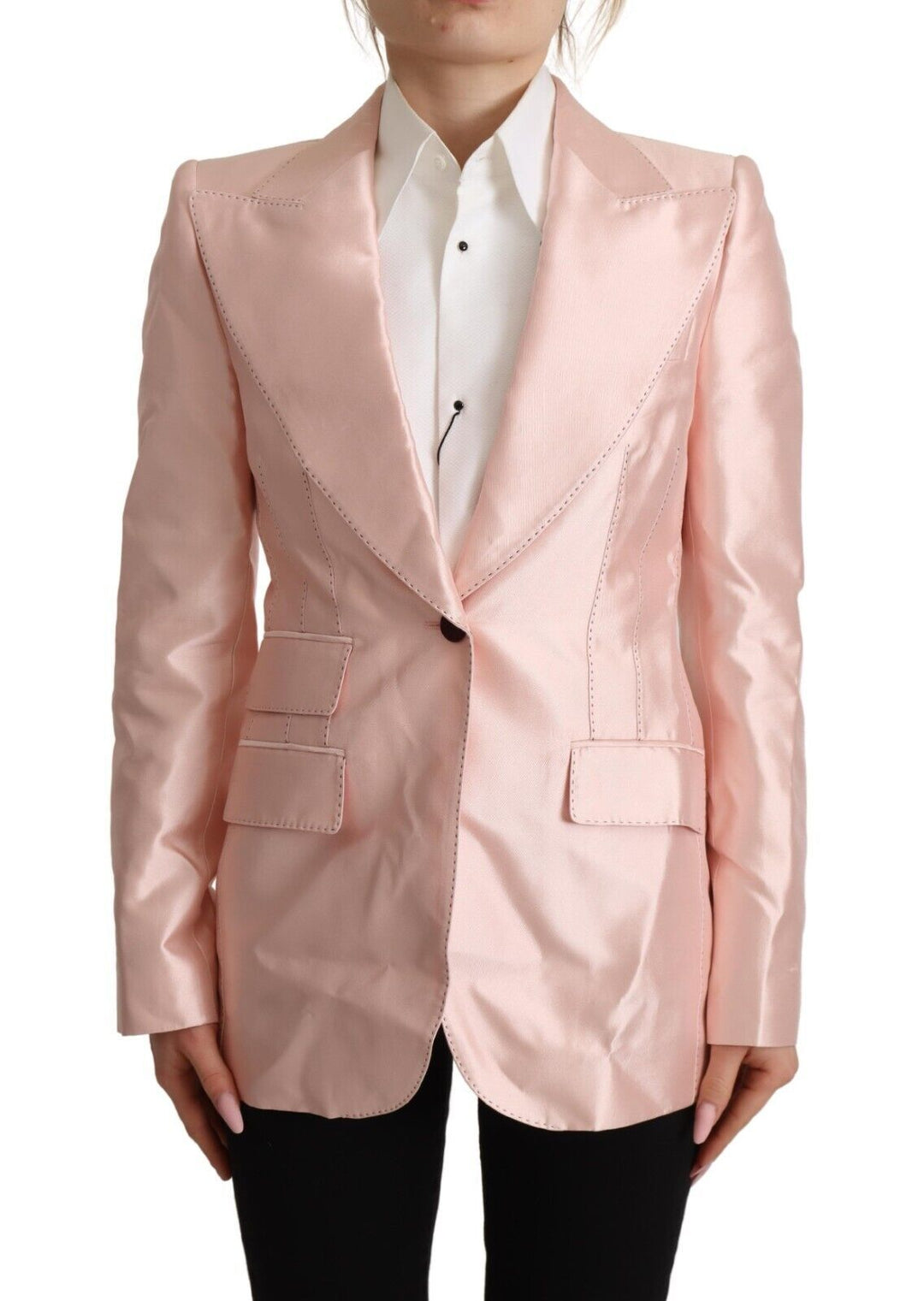 Dolce & Gabbana Elegant Pink Silk Blazer Jacket - IT36 | XS