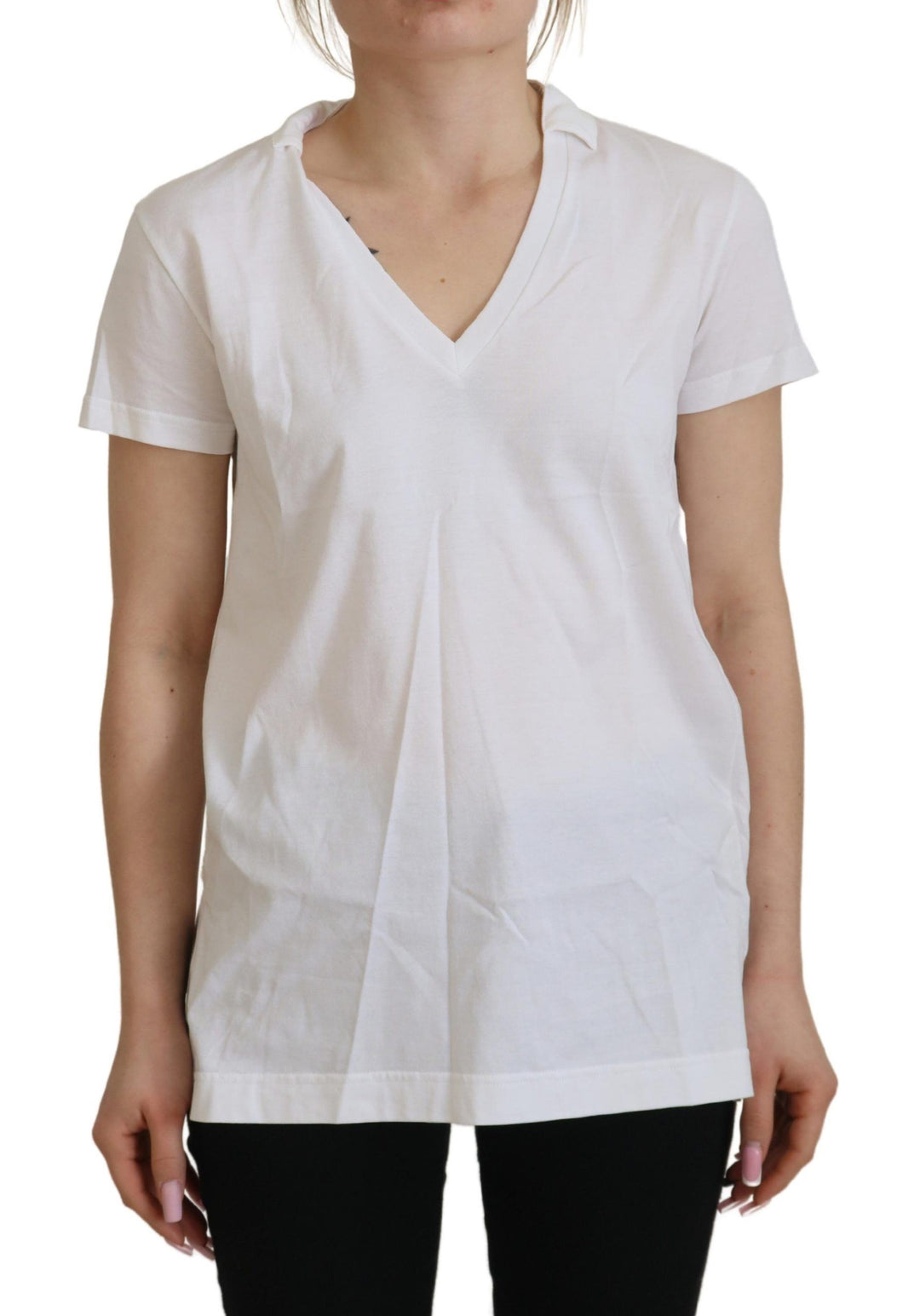 Dolce & Gabbana Elegant White Cotton Top Tee featuring a stylish V-neck tunic design