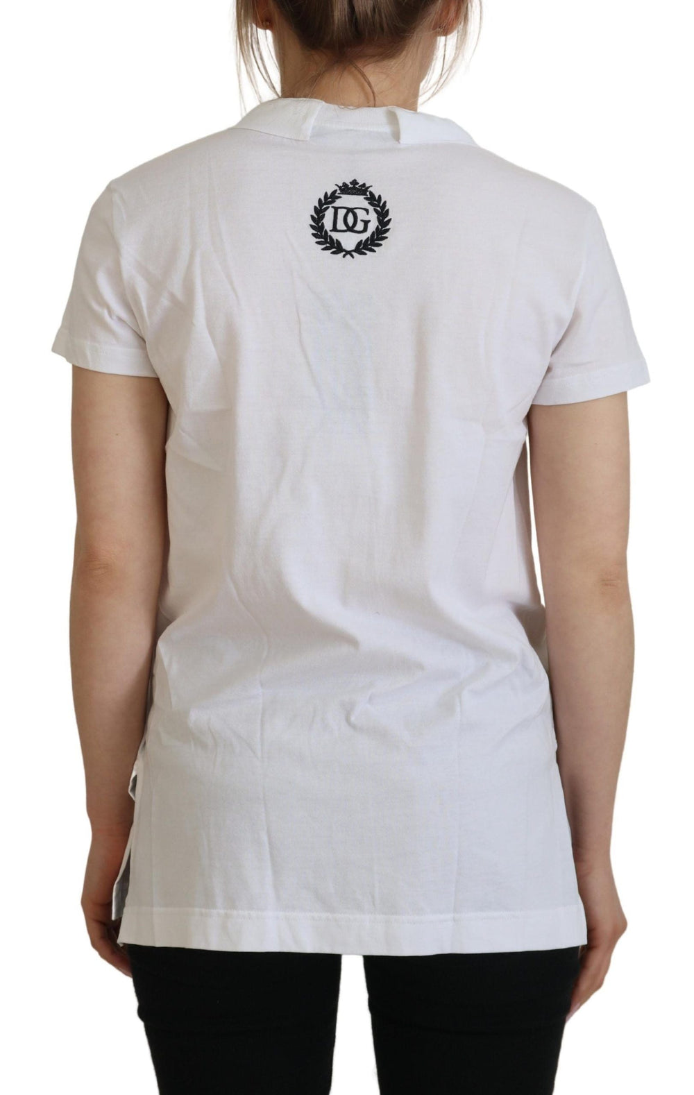 Gabbana Elegant White Cotton Top Tee featuring a stylish logo on a classic white t-shirt