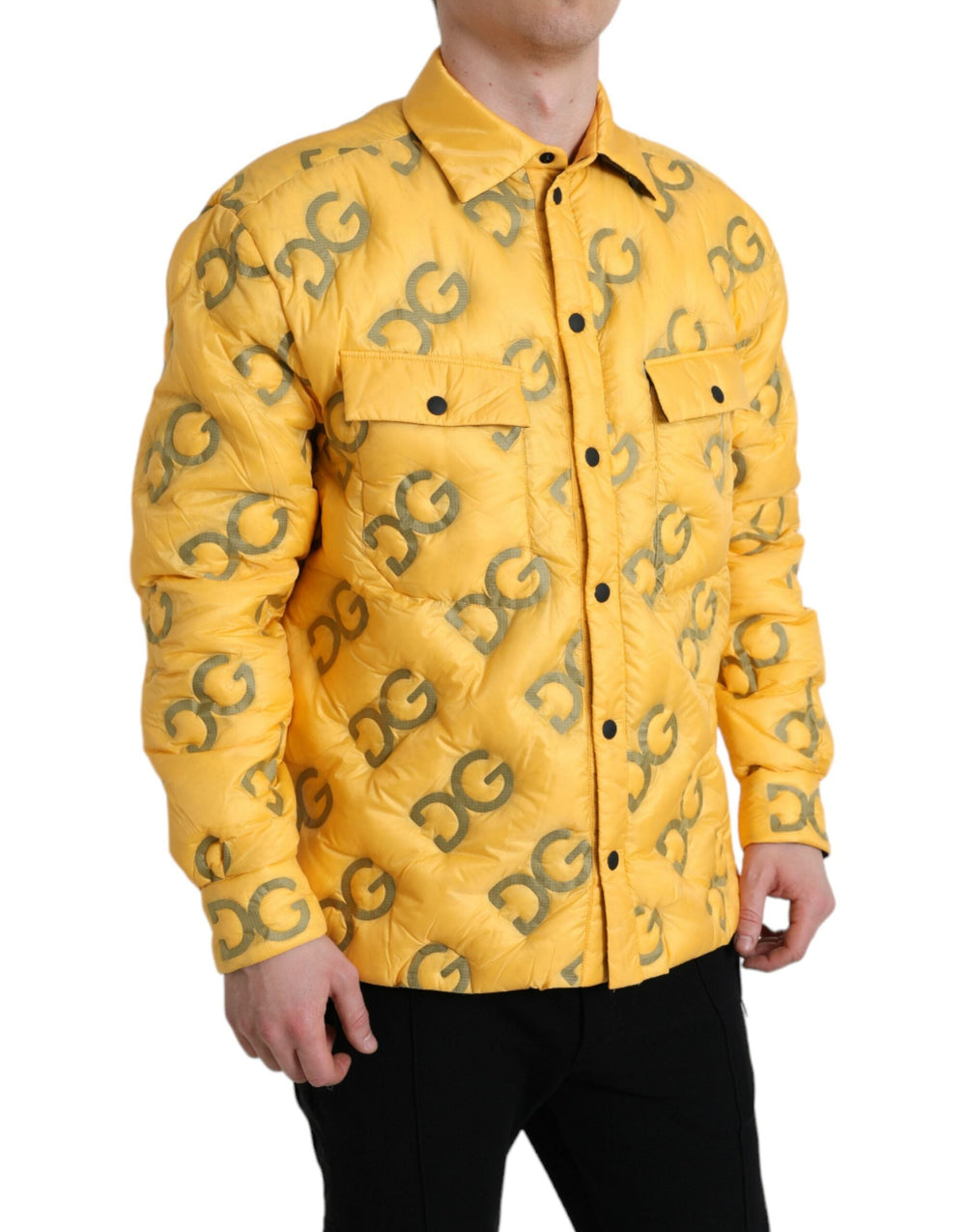 Yellow quilted Dolce & Gabbana Elegant Padded Blouson Jacket with logo pattern