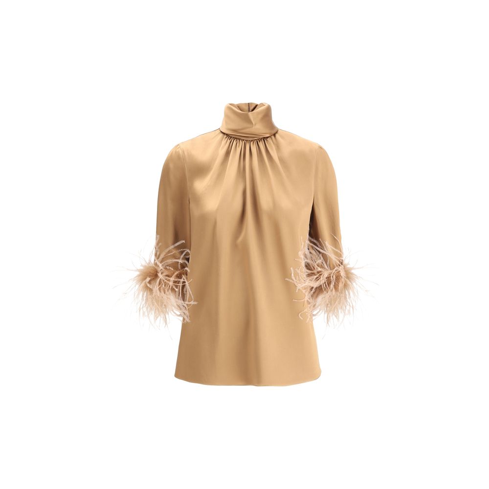 Tan Dolce & Gabbana feathers blouse with elegant feathered sleeves for a chic look