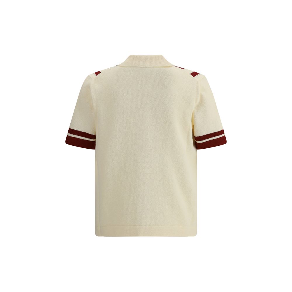 Cream-colored Dolce & Gabbana Knitted Bowling Shirt with maroon trim