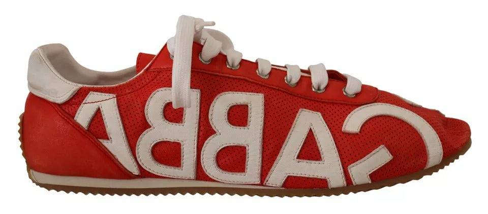 Dolce & Gabbana Red White Leather Mens Logo Casual Sneakers Shoes - ACCEXO