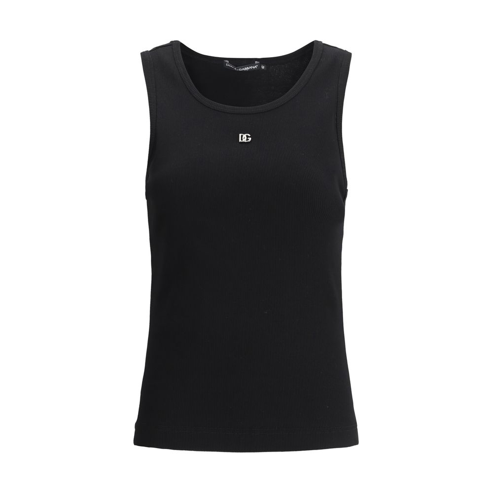 Black sleeveless Dolce & Gabbana ribbed top showcasing stylish design and versatile wear