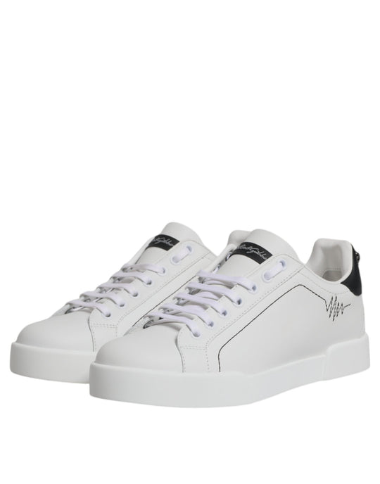 White leather sneakers with black accents from Dolce & Gabbana White Black Portofino collection